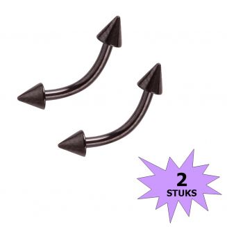 Fako Bijoux® - Wenkbrauw Piercing - Spike - 3mm - Zwart - 2 Stuks