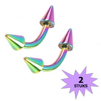 Fako Bijoux® - Wenkbrauw Piercing - Spike - 4mm - Multicolour - 2 Stuks