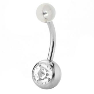 Fako Bijoux® - Navelpiercing - Classic - Kristal - Wit