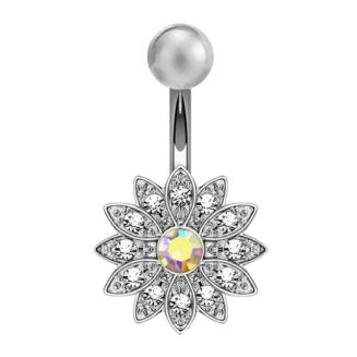 Fako Bijoux® - Navelpiercing - Bloem - Kristal - Transparant