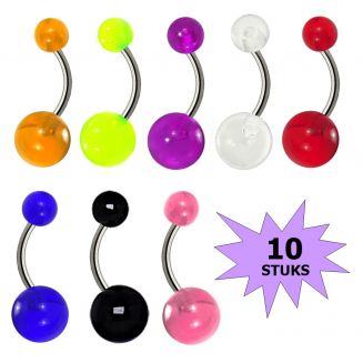 Fako Bijoux® - Navelpiercing - Acryl & RVS - Mix - 10 Stuks