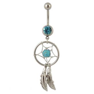 Fako Bijoux® - Navelpiercing - Dreamcatcher - Blauw