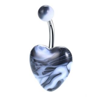 Fako Bijoux® - Navelpiercing - Hart Acryl - Marmerlook Zwart