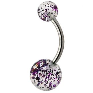 Fako Bijoux® - Navelpiercing - Acryl & RVS - Glitter - Paars