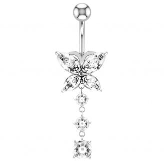 Fako Bijoux® - Navelpiercing - Vlinder Met Hanger Strass - Kristal - Transparant
