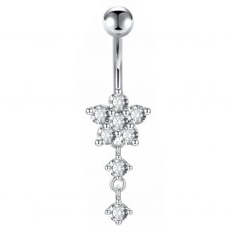 Fako Bijoux® - Navelpiercing - Bloem Met Hanger Strass - Kristal - Transparant