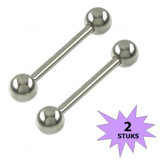 Fako Bijoux® - Tongpiercing - Classic - 28mm - Zilverkleurig - 2 Stuks