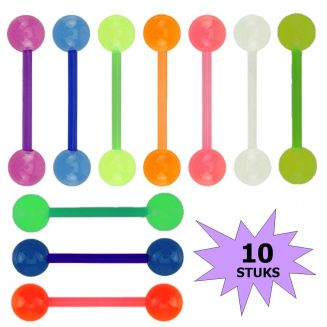 Fako Bijoux® - Tongpiercing - "Glow in the Dark" - 10 Stuks