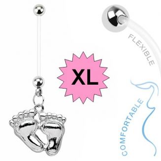 Fako Bijoux® - Zwangerschapspiercing - Babyvoetjes XL - Zilverkleurig