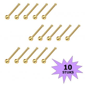 Fako Bijoux® - Neuspiercing - Stud - Staafje RVS - Staal - 2mm - Goudkleurig - 10 Stuks