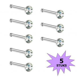 Fako Bijoux® - Neuspiercing - Staafje Kristal - 3.0mm - Wit - 5 Stuks