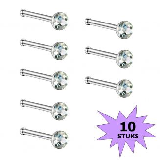 Fako Bijoux® - Neuspiercing - Staafje Kristal - 3.0mm - Wit - 10 Stuks