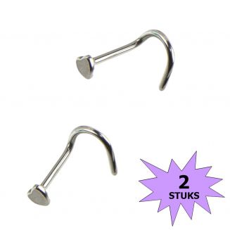 Fako Bijoux® - Neuspiercing - Bocht Hart - Zilverkleurig - 2 Stuks