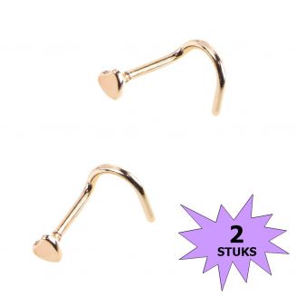 Fako Bijoux® - Neuspiercing - Bocht Hart - Rosé Goudkleurig - 2 Stuks