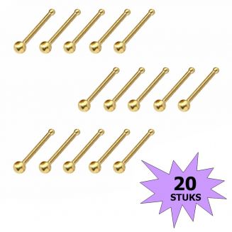 Fako Bijoux® - Neuspiercing - Stud - Staafje RVS - Staal - 2mm - Goudkleurig - 20 Stuks