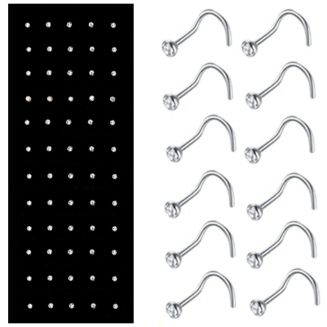 Fako Bijoux® - Neuspiercing - Bocht Kristal - Wit - 60 Stuks