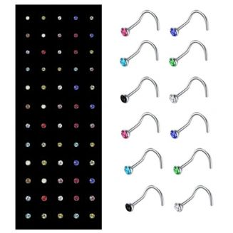 Fako Bijoux® - Neuspiercing - Bocht Kristal - Gekleurd - 60 Stuks