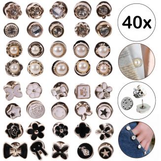 Fako Bijoux® - 40x Pin Broche Mini - Steek Pin Knopen Set - 40 Mini Broches - 8-12mm - Silver, Gold, White & Black - 40 Stuks - Zilver, Goud, Wit & Zwart - Supermix