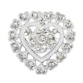 Fako Bijoux® - Broche - Hart - Kristal - 32x32mm - Zilverkleurig