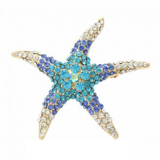 Fako Bijoux® - Broche - Zeester - Kristal - 56mm - Blauw