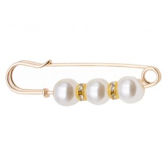 Fako Bijoux® - Sierspeld / Sjaalspeld - Parels & Strass - 65mm - Parelmoer Wit