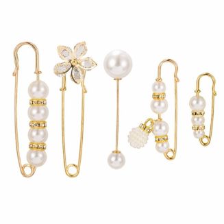 Fako Bijoux - Sierspeld Set - Parels & Bloemen - 5 Stuks - Goudkleurig