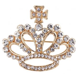 Fako Bijoux® - Broche - Kroon - Kristal - 43x39mm - Goudkleurig