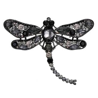 Fako Bijoux® - Broche - Libelle - XXL - 67x94mm - Grijs/Zwart