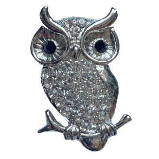Fako Bijoux® - Magneet Broche XL - Uil Kristal - Magnetische Broche - 31x50mm - Zilverkleurig