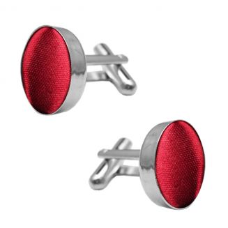 Fako Bijoux® - Manchetknopen - Staal & Zijde - Ø 16mm - Rood