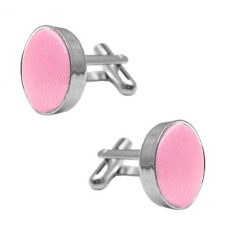 Fako Bijoux® - Manchetknopen - Staal & Zijde - Ø 16mm - Lichtroze