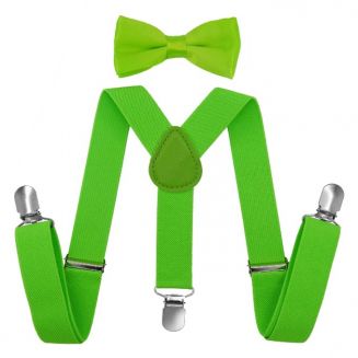 Fako Fashion® - Kinder Bretels Met Vlinderstrik - 65cm - Fluo Groen