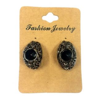 Fako Bijoux® - Clip Oorbellen - Halfrond - Zwart Kristal