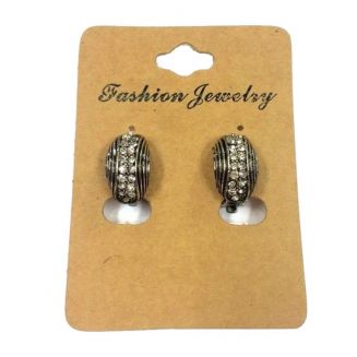 Fako Bijoux® - Clip Oorbellen - Halfrond - Ovaal - Strass - Zilverkleurig
