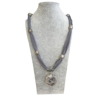 Fako Bijoux® - Halsketting - Pluizenbol - 90cm - Grijs