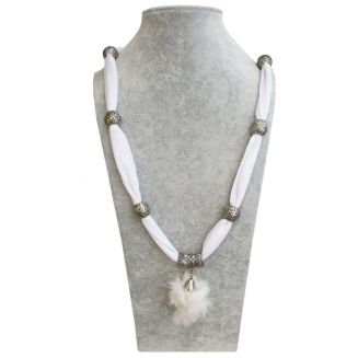 Fako Bijoux® - Halsketting - Pluizenbol - 90cm - Wit