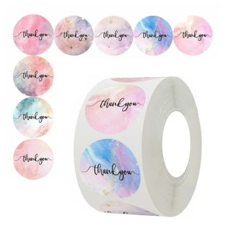 500 Stickers Op Rol - 2.5cm - Thank You Marmer - Bedankt Stickers - Sluitsticker - Sluitzegel - 25mm
