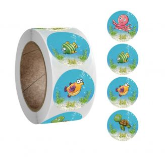 500 Stickers Op Rol - 2.5cm - Zeedieren Rond - Beloningsstickers - Stickers Kinderen - Sluitsticker - Sluitzegel - 25mm