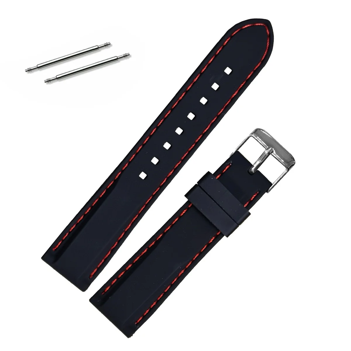 Fako - Horlogebandje - Siliconen DLX - 20mm - Zwart/Rood