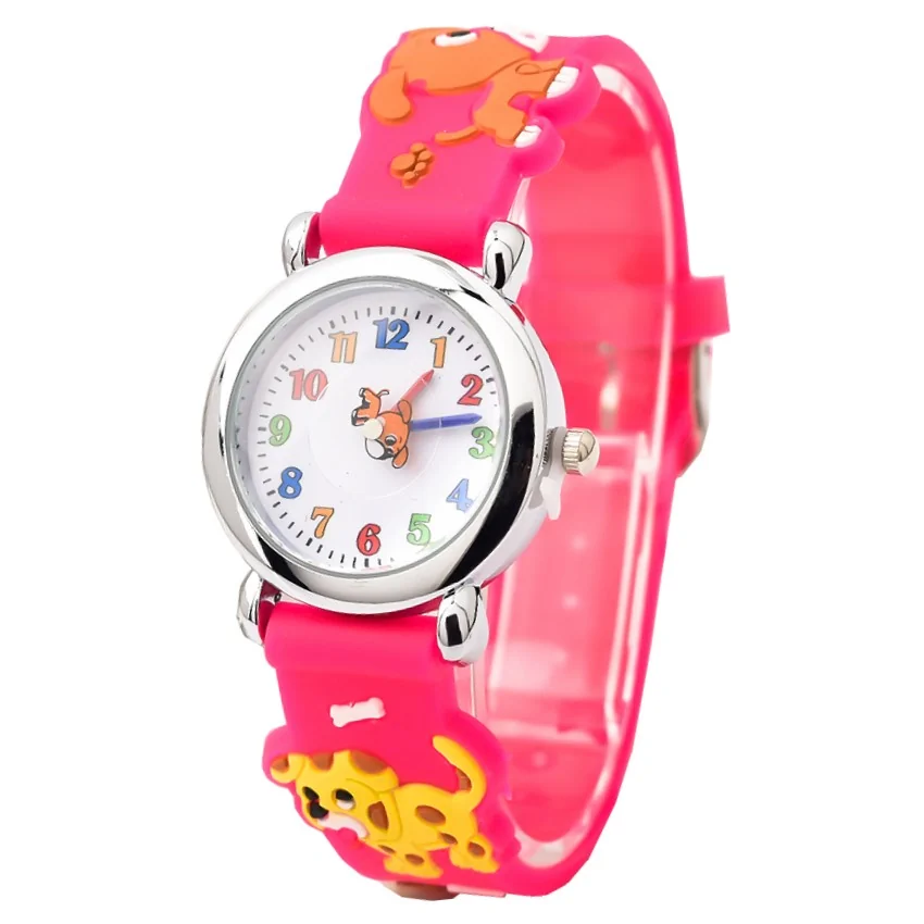Fako - Kinderhorloge - 3D - Puppies - Fuchsia