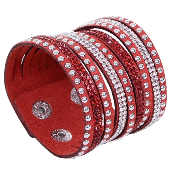 Fako Bijoux - Armband - Breed - Strass - Rood