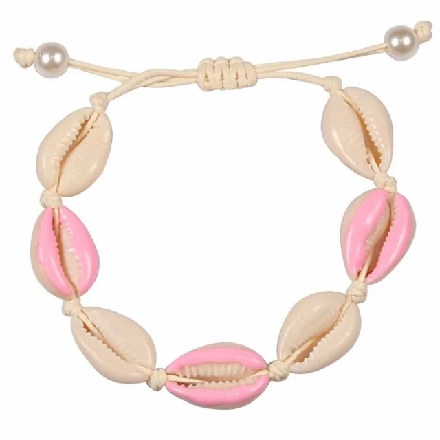 Fako Bijoux - Schelpjes Armband - Wit - 3x Roze