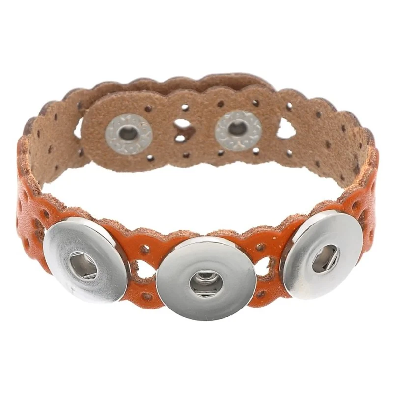 Fako Bijoux - Armband Voor Click Buttons - Leder Harten - Oranje