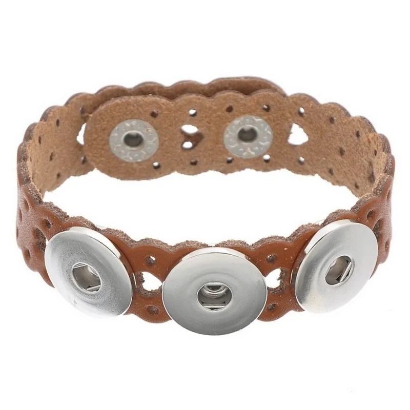 Fako Bijoux - Armband Voor Click Buttons - Leder Harten - Lichtbruin