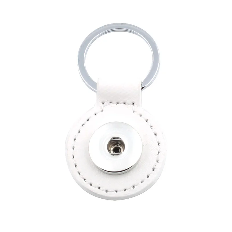 Fako Bijoux - Sleutelhanger Voor Click Buttons - Leder Rond Wit
