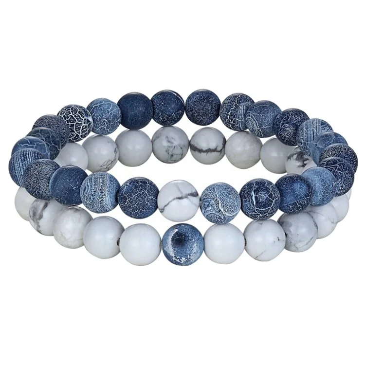 Fako Bijoux - Dubbele Kralen Armband - 8mm - Natuursteen Armband - Howliet & Fossiel Agaat