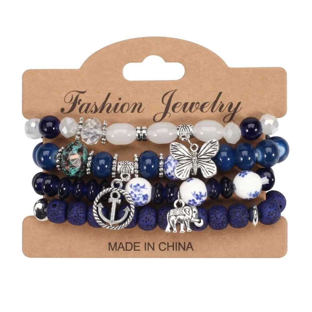 Fako Bijoux - Armband Set - Boho - Bedels - Blauw