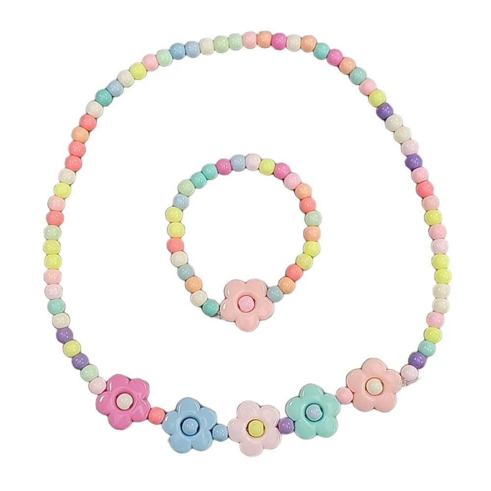 Fako Bijoux - Kinderketting en Armband - Plastic - Bloemetjes