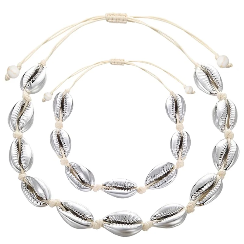 Fako Bijoux - Schelpjes Ketting & Armband - Choker - Schelpen Set - Zilver/Wit