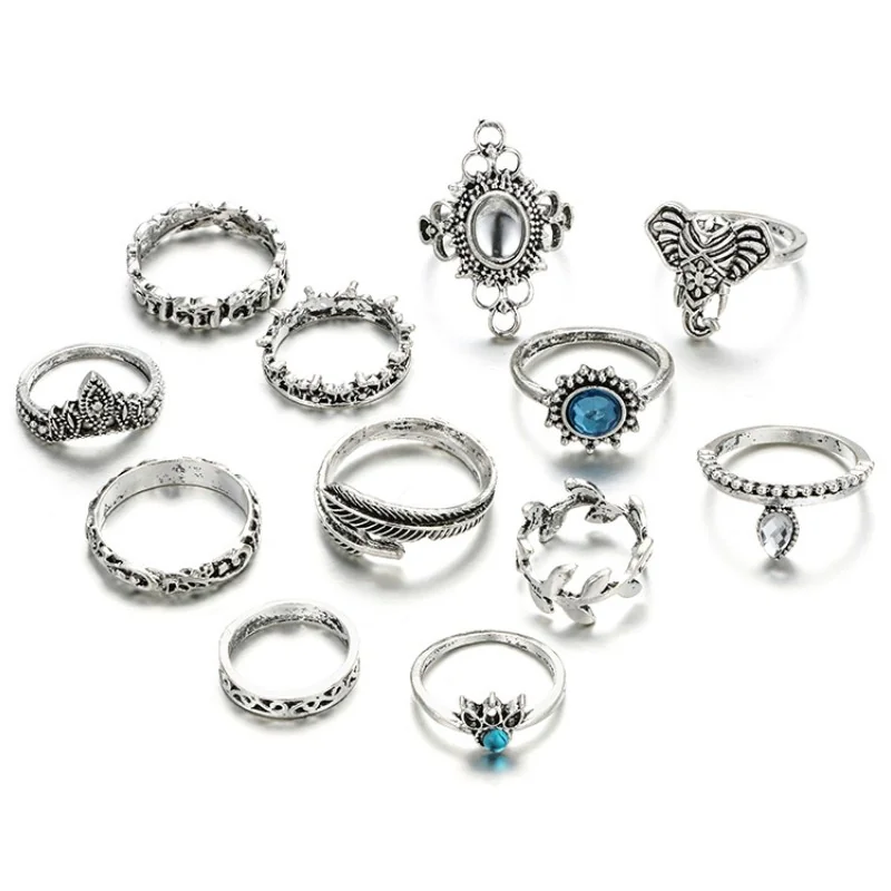 Fako Bijoux - Bohemian Stijl Ringenset - Kaya - 12-Delig - Zilverkleurig